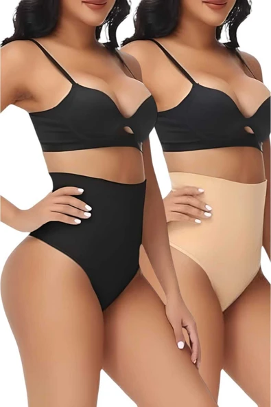 Kadın Dikişsiz Yüksek Bel Karın Toparlayıcı  String Korse 2'li Set