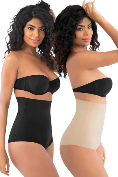 Kadın Lazer Kesim  İnceltici ve Toparlayıcı Yüksek Bel Slip Korse 2'li Set
