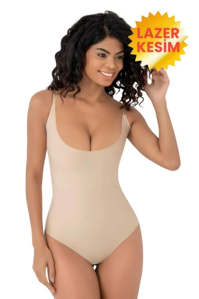 Kadın Lazer Kesim İz Yapmaz Göğüs Destekli Askılı Toparlayıcı Body Slip Korse 2'li Set - Resim 3