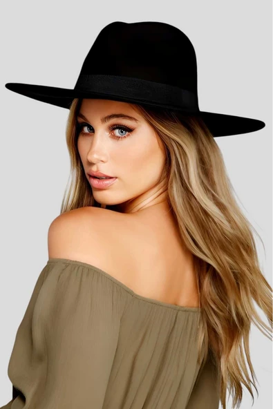 Kadın Siyah Kaşe Fötr Şapka - 2