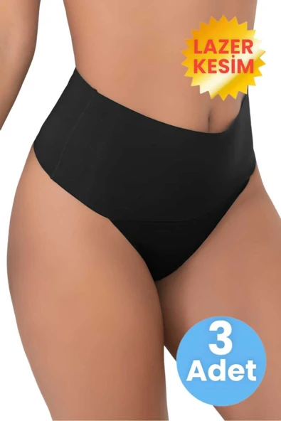 Kadın Lazer Kesim Karın Toparlayıcı ve İnceltici String Korse 3'lü Set - Resim 6