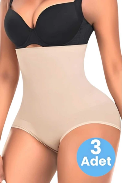 Kadın Toparlayıcı Dikişsiz Yüksek Bel Slip Korse 3'lü Set - 3
