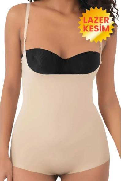 Kadın Lazer Kesim İnceltici ve Toparlayıcı Göğüs Altı Askılı Body Korse - Resim 3