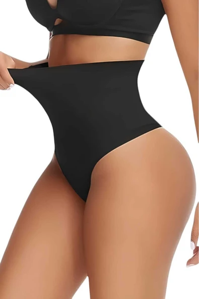 Kadın Dikişsiz Yüksek Bel Karın Toparlayıcı  String Korse 2'li Set - Resim 6