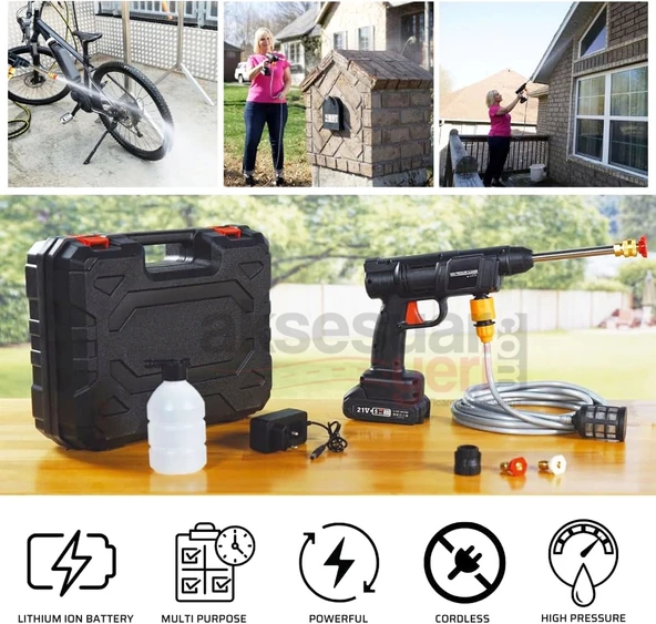 Basınçlı Şarjlı Araba/Motor/Bisiklet Yıkama-Bahçe Sulama/İlaçlama Her Türlü Yüzeyi Yıkama Tabancası - 3