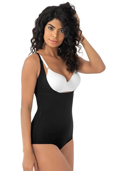Kadın Lazer Kesim İz Yapmaz Göğüs Destekli Askılı Toparlayıcı Body Slip Korse 2'li Set - Resim 7