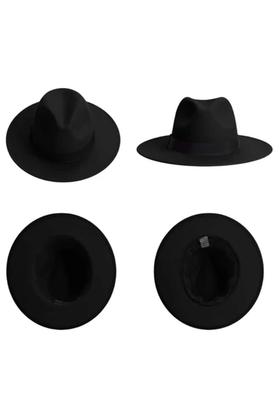 Kadın Siyah Kaşe Fötr Şapka - 8