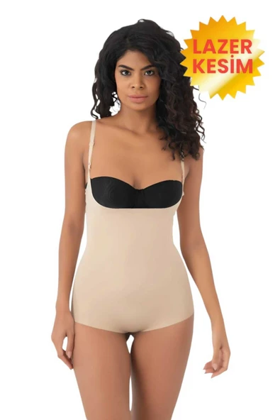 Kadın Lazer Kesim İnceltici ve Toparlayıcı Göğüs Altı Askılı Body Korse - Resim 6