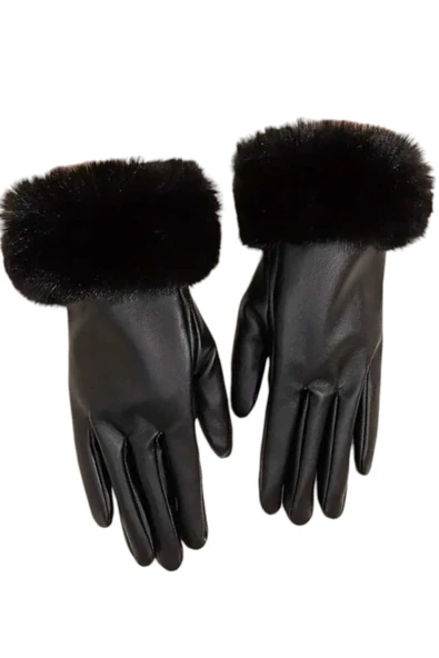 Kadın Vegan Deri Su ve Rüzgar Geçirmez Soğuğa Dayanıklı Termal Eldiven - 4