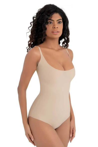 Kadın Lazer Kesim İz Yapmaz Göğüs Destekli Askılı Toparlayıcı Body Slip Korse - 5