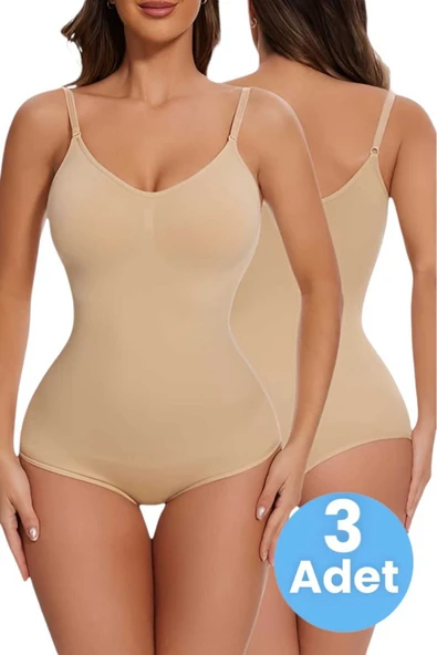 Kadın Dikişsiz Toparlayıcı ve İnceltici Çıtçıtlı İp Askılı Slip Body Korse 3'lü Set