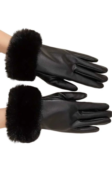 Kadın Vegan Deri Su ve Rüzgar Geçirmez Soğuğa Dayanıklı Termal Eldiven - 8