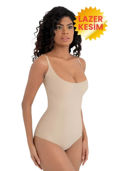 Kadın Lazer Kesim İz Yapmaz Göğüs Destekli Askılı Toparlayıcı Body Slip Korse - 8