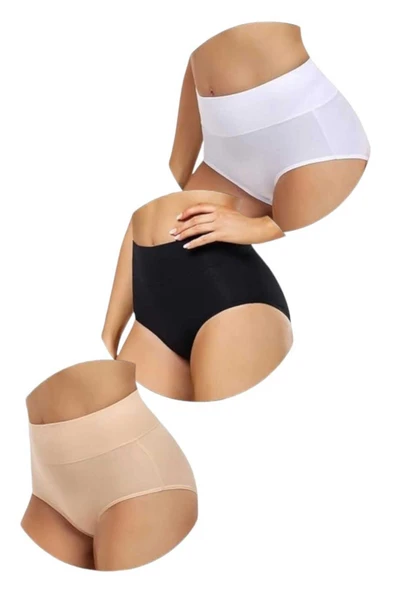 Kadın Dikişsiz Karın Toparlayıcı Slip Külot Korse 3'lü Set - 8