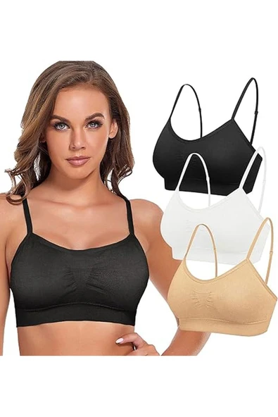 Kadın İnce Askılı Pedli Büstiyer Sütyen 3 Adet - 8