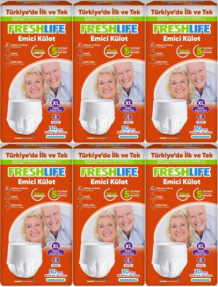 FreshLife Emici Külot Hasta Bezi XL Ekstra Büyük 180 Adet (6PK*30)