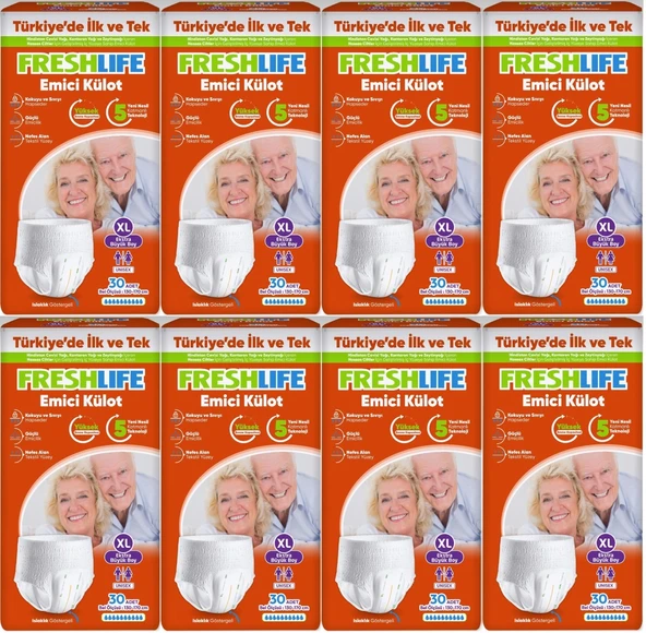 FreshLife Emici Külot Hasta Bezi XL Ekstra Büyük 240 Adet (8PK*30)