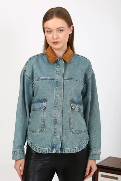 KADİFE YAKALI KOT CEKET - 9