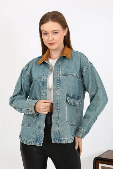 KADİFE YAKALI KOT CEKET - 2