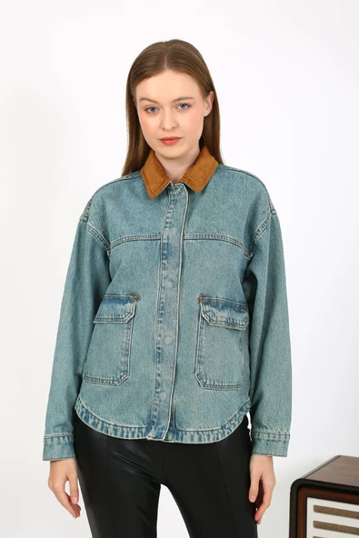 KADİFE YAKALI KOT CEKET - 5