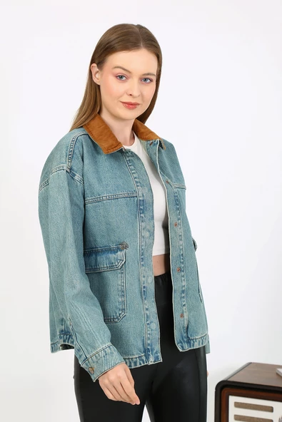 KADİFE YAKALI KOT CEKET - 4