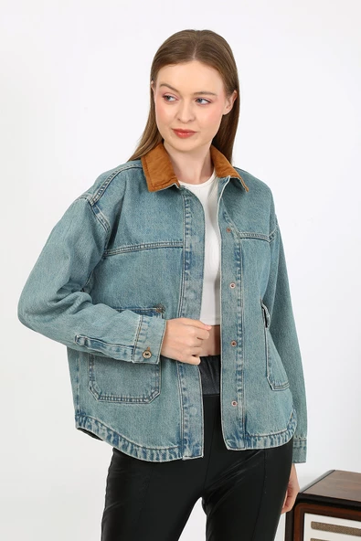 KADİFE YAKALI KOT CEKET - 3