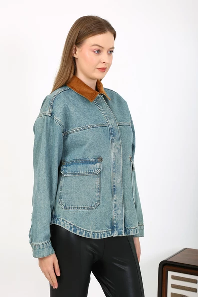 KADİFE YAKALI KOT CEKET - 7