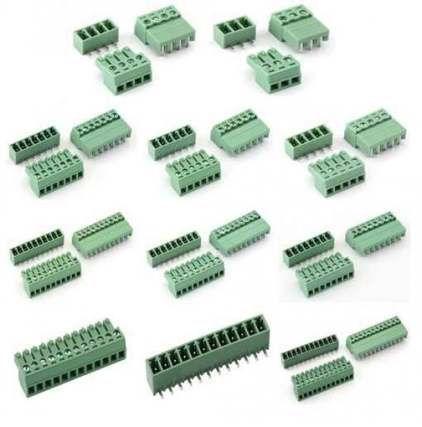9 Pin 3.81mm 90° Erkek Geçmeli Yeşil Klemens