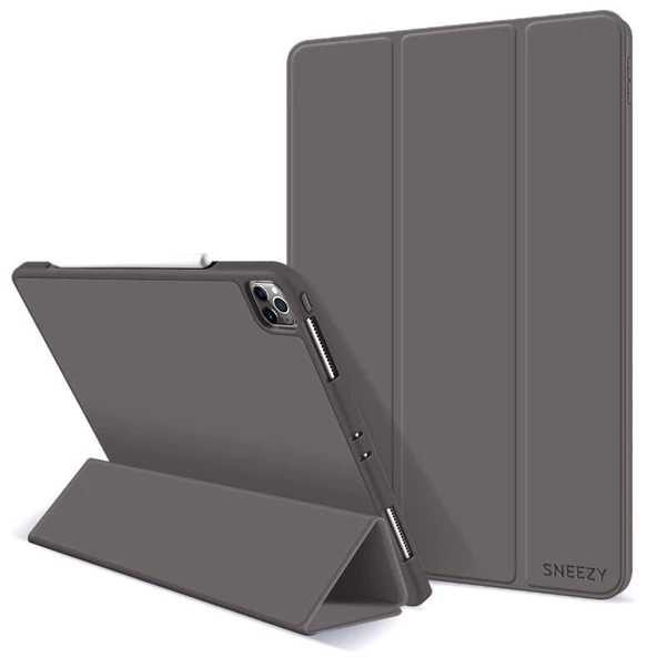 Apple iPad Pro 11 İnç 1.2.3.4. Nesil Kılıf Craft Kalem Bölmeli Uyku Modlu Kapaklı Smart Case  Koyu Gri