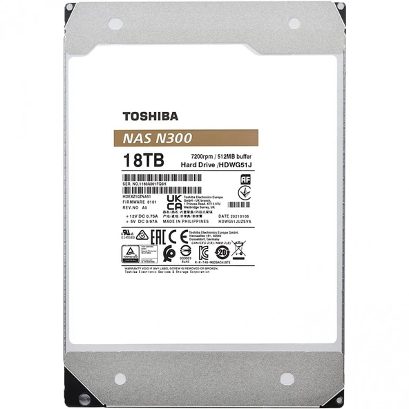 Toshiba N300 18TB 7200RPM 512MB 3.5 Nas Disk HDWG51JUZSVA