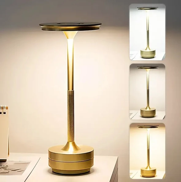 CATA CT 8438 Toronto Gold Kasa 3 Renkli Dokunmatik Şarjlı Masa Lambası - 5