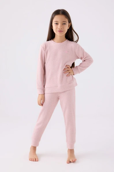 Rolypoly RP3464 Kız Çocuk Pembe Uzun Kol Pijama Takım