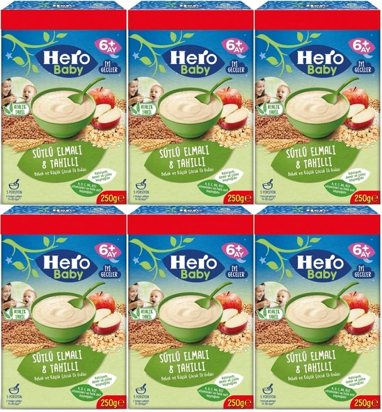 Hero Baby Kaşık Maması 250GR Sütlü Elmalı 8 Tahıllı (Avantaj Pk) (6 Lı Set)