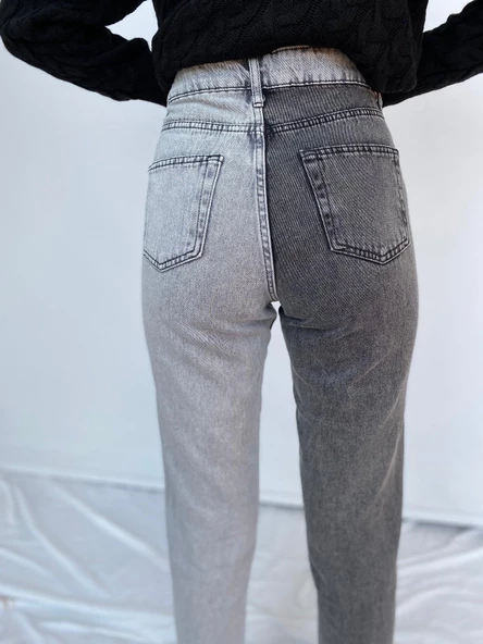 Kadın Kontrast Mom Jean Kot Pantolon Gri - 7