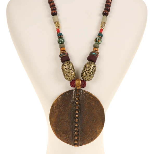 AHŞAP TASARIM ZAMAK MALA KOLYE - 2