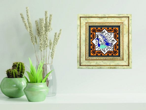 Selçuklu Yıldızı Tavus Kuşu Taş Baskı Tablo (25*25) (de-044)
