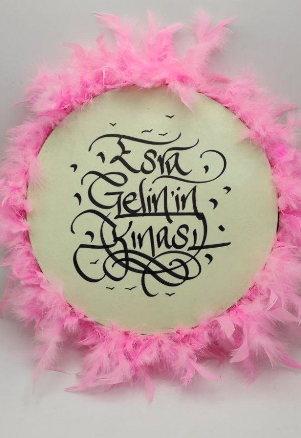 Kına Tefi Deri Tef 18 cm Açık Pembe Tüylü - 1