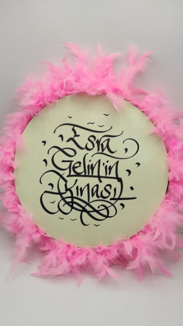 Kına Tefi Deri Tef 18 cm Açık Pembe Tüylü - 3