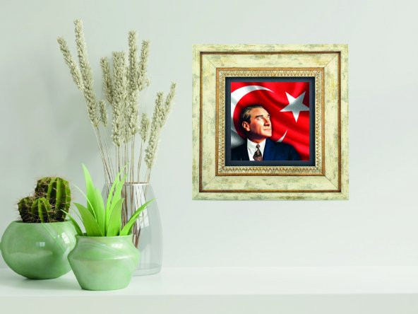 Doğaltaş Tablo Gazi M. Kemal Atatürk Baskılı (25*25) (sa-177)