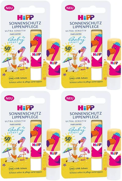 Hipp Babysanft Güneş Koruyucu Dudak Nemlendiricisi Ultra Sensıtıv 4.8GR (Sarı-Pembe) (4 Lü Set)