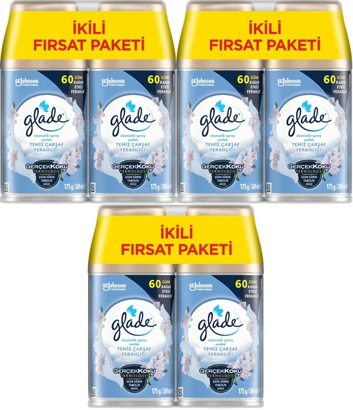 Glade Oda Kokusu Otomatik Sprey Yedek 269ML (6 Lı Set) Temiz Çarşaf Ferahlığı (3PK*2)