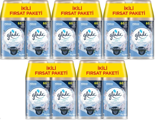 Glade Oda Kokusu Otomatik Sprey Yedek 269ML (10 Lu Set) Temiz Çarşaf Ferahlığı (5PK*2)