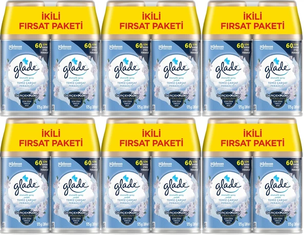 Glade Oda Kokusu Otomatik Sprey Yedek 269ML (12 Li Set) Temiz Çarşaf Ferahlığı (6PK*2)