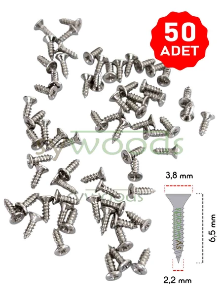 50 ADET NİKEL 6,5 MM MİNİ AHŞAP MENTEŞE KİLİT HOBİ VİDASI