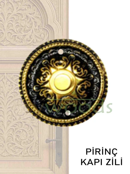 Pirinç döküm motifli ve desenli kapı zili antik
