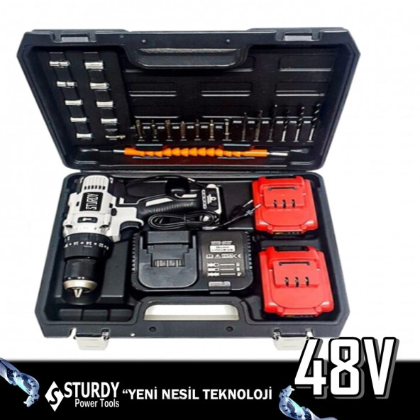 Sturdy Pro XR4850XLG Li-On 48 Volt 5 Amper Şarjlı Çift Akülü Darbeli Matkap 27 Parça Usta Setli