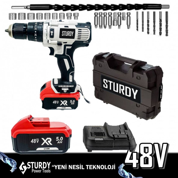 Sturdy Pro XR4850XLG Li-On 48 Volt 5 Amper Şarjlı Çift Akülü Darbeli Matkap 27 Parça Usta Setli - 5