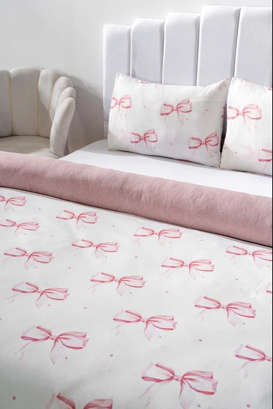 Rivaİstanbul Pötikare Kurdele Desenli Çift Kişilik Nevresim Takımı Pamuklu - Resim 4