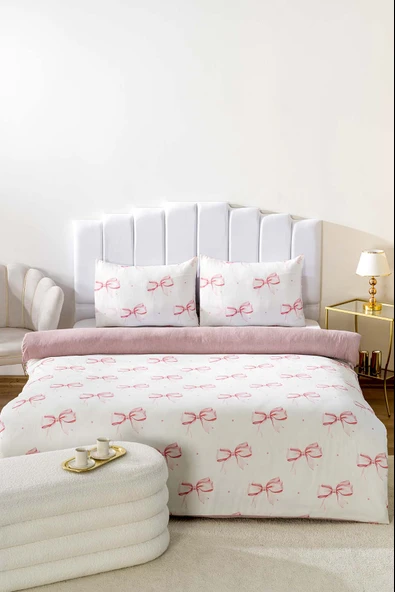 Rivaİstanbul Pötikare Kurdele Desenli Çift Kişilik Nevresim Takımı Pamuklu - Resim 3