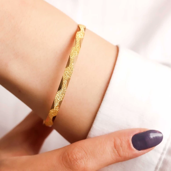 10 gr (gram) 22 Ayar İşçiliksiz Simli Piton Bilezik - Resim 2